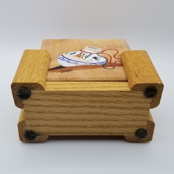 Drink Beverage Coasters Hand Painted Wood Holder Native American Southwest Set 4 - Picture 9 of 11